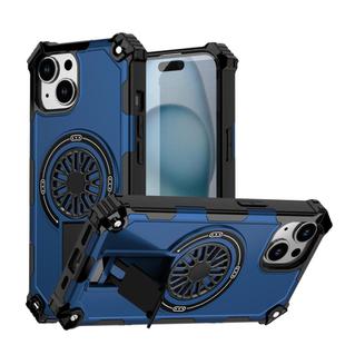 For iPhone 15 Shockproof Kickstand Metallic Shaft MagSafe Phone Case(Blue)