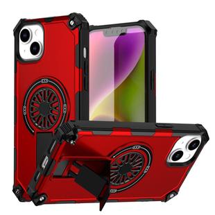 For iPhone 14 Plus Shockproof Kickstand Metallic Shaft MagSafe Phone Case(Red)