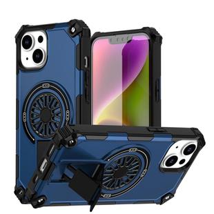 For iPhone 14 Plus Shockproof Kickstand Metallic Shaft MagSafe Phone Case(Blue)