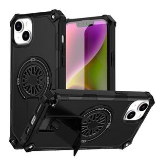 For iPhone 14 Plus Shockproof Kickstand Metallic Shaft MagSafe Phone Case(Black)