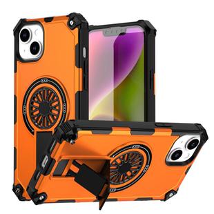 For iPhone 14 Plus Shockproof Kickstand Metallic Shaft MagSafe Phone Case(Orange)