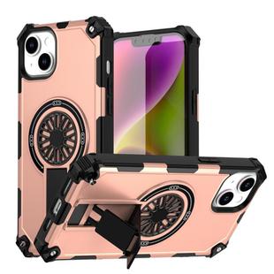 For iPhone 14 Plus Shockproof Kickstand Metallic Shaft MagSafe Phone Case(Rose Gold)
