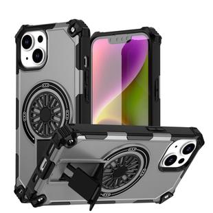 For iPhone 14 Shockproof Kickstand Metallic Shaft MagSafe Phone Case(Silver)