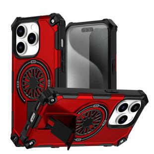 For iPhone 14 Pro Shockproof Kickstand Metallic Shaft MagSafe Phone Case(Red)
