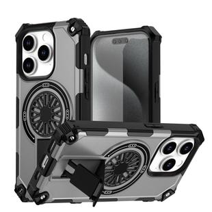 For iPhone 14 Pro Shockproof Kickstand Metallic Shaft MagSafe Phone Case(Silver)