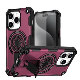 For iPhone 14 Pro Shockproof Kickstand Metallic Shaft MagSafe Phone Case(Purple)