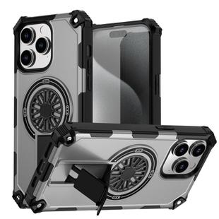 For iPhone 14 Pro Max Shockproof Kickstand Metallic Shaft MagSafe Phone Case(Silver)