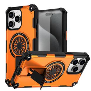 For iPhone 14 Pro Max Shockproof Kickstand Metallic Shaft MagSafe Phone Case(Orange)