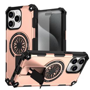 For iPhone 14 Pro Max Shockproof Kickstand Metallic Shaft MagSafe Phone Case(Rose Gold)