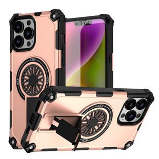 For iPhone 13 Pro Max Shockproof Kickstand Metallic Shaft MagSafe Phone Case(Rose Gold)