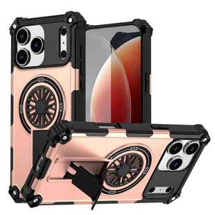 For iPhone 17 Pro Shockproof Kickstand Metallic Shaft MagSafe Phone Case(Rose Gold)