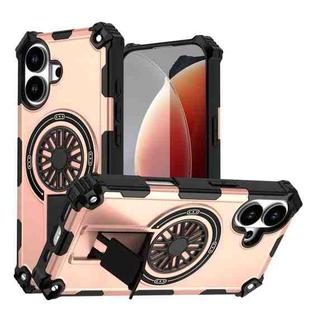 For iPhone 17 Shockproof Kickstand Metallic Shaft MagSafe Phone Case(Rose Gold)