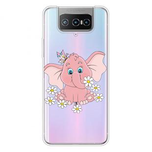 For Asus Zenfone 7 Pro ZS671KS Shockproof Painted Transparent TPU Protective Case(Little Pink Elephant)
