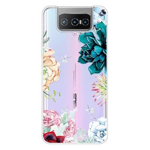 For Asus Zenfone 7 Pro ZS671KS Shockproof Painted Transparent TPU Protective Case(Gem Flower)