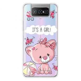 For Asus Zenfone 7 Pro ZS671KS Shockproof Painted Transparent TPU Protective Case(Cute Cat)
