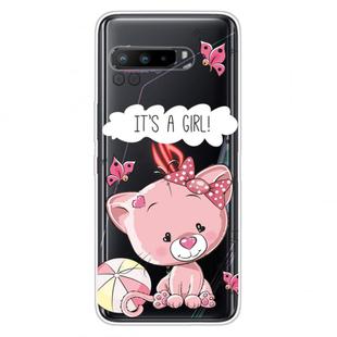 For Asus ROG Phone 3 ZS661KS Shockproof Painted Transparent TPU Protective Case(Cute Cat)