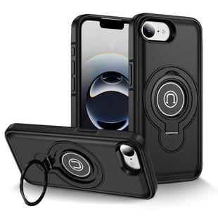 For iPhone 16e TPU Hybrid PC Magnetic Holder Phone Case(Black)