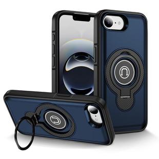 For iPhone 16e TPU Hybrid PC Magnetic Holder Phone Case(Dark Blue)