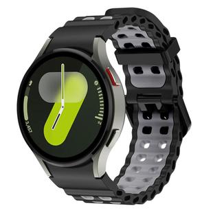 For Samsung Galaxy Watch 7 40 / 44mm Ocean Dual-Row Hole Two Color Silicone Watch Band(Black Grey)