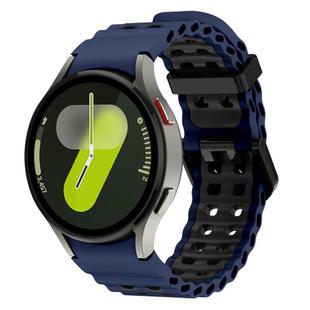 For Samsung Galaxy Watch 7 40 / 44mm Ocean Dual-Row Hole Two Color Silicone Watch Band(Midnight Blue Black)