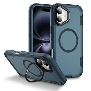For iPhone 16 Plus Defend 3 in 1 Rugged MagSafe Magnetic Holder Phone Case(Royal Blue + Blue)