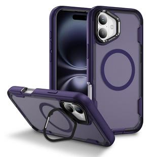For iPhone 16 Plus Defend 3 in 1 Rugged MagSafe Magnetic Holder Phone Case(Purple + Dark Purple)