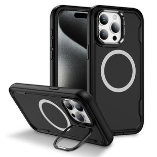 For iPhone 15 Pro Defend 3 in 1 Rugged MagSafe Magnetic Holder Phone Case(Black)