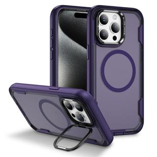 For iPhone 15 Pro Defend 3 in 1 Rugged MagSafe Magnetic Holder Phone Case(Purple + Dark Purple)