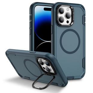 For iPhone 14 Pro Max Defend 3 in 1 Rugged MagSafe Magnetic Holder Phone Case(Royal Blue + Blue)