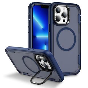 For iPhone 13 Pro Max Defend 3 in 1 Rugged MagSafe Magnetic Holder Phone Case(Blue + Transparent Blue)