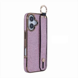 For iPhone 16 Electroplating Loose Powder Wristband Holder Phone Case(Pink)