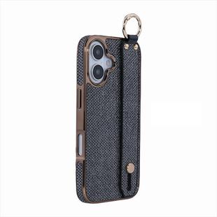 For iPhone 16 Electroplating Loose Powder Wristband Holder Phone Case(Black)