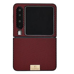 For Huawei Pura X Black Frame Kevlar Carbon Fiber Ultra-thin Nameplate Shockproof Phone Case(Red)