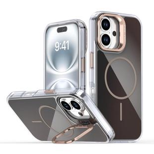 For iPhone 16 Plus Gradient Discolor Lens Kickstand Magsafe Phone Case(Desert Gold)