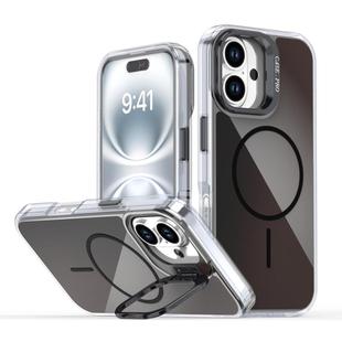 For iPhone 16 Gradient Discolor Lens Kickstand Magsafe Phone Case(Black)