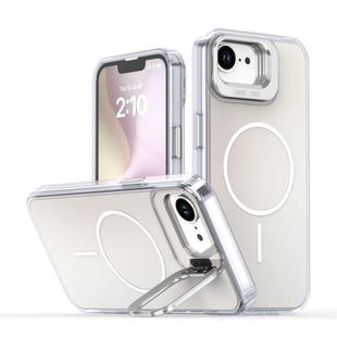 For iPhone 16e Gradient Discolor Lens Kickstand Magsafe Phone Case(White)