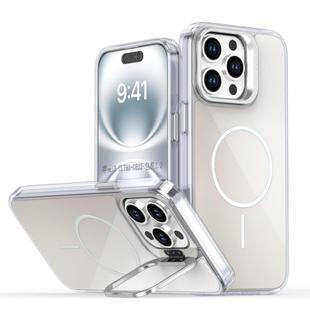 For iPhone 15 Pro Max Gradient Discolor Lens Kickstand Magsafe Phone Case(White)