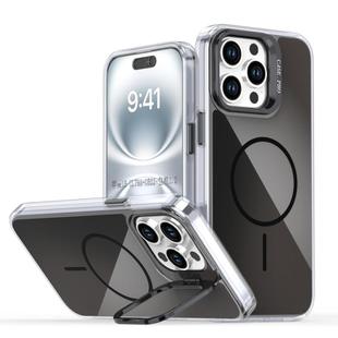 For iPhone 15 Pro Max Gradient Discolor Lens Kickstand Magsafe Phone Case(Black)
