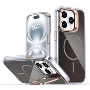 For iPhone 15 Pro Gradient Discolor Lens Kickstand Magsafe Phone Case(Desert Gold)
