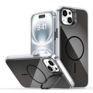 For iPhone 15 Plus Gradient Discolor Lens Kickstand Magsafe Phone Case(Black)
