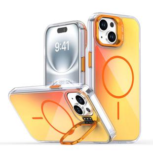 For iPhone 14 / 13 Gradient Discolor Lens Kickstand Magsafe Phone Case(Orange)