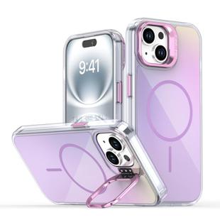 For iPhone 14 / 13 Gradient Discolor Lens Kickstand Magsafe Phone Case(Purple)