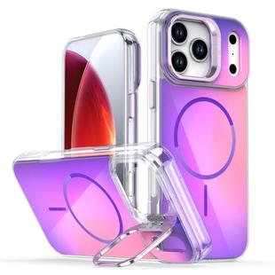 For iPhone 17 Pro Max Gradient Discolor Lens Kickstand Magsafe Phone Case(Purple)