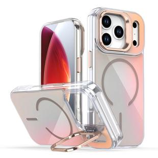 For iPhone 17 Pro Gradient Discolor Lens Kickstand Magsafe Phone Case(Desert Gold)