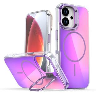 For iPhone 17 Gradient Discolor Lens Kickstand Magsafe Phone Case(Purple)