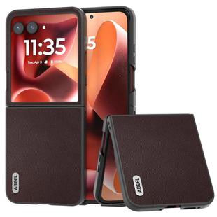 For Motorola Razr 60 Ultra ABEEL Genuine Leather Elegant Black Edge Phone Case(Coffee)