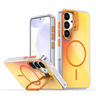 For Samsung Galaxy S23 5G Gradient Discolor Lens Kickstand Magsafe Phone Case(Orange)