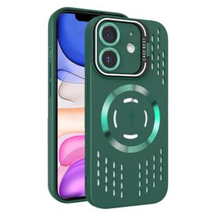 For iPhone 11 Lens Holder MagSafe Cooling Phone Case(Dark Green)