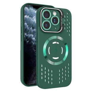 For iPhone 11 Pro Max Lens Holder MagSafe Cooling Phone Case(Dark Green)