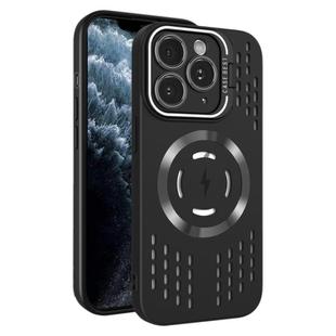 For iPhone 11 Pro Max Lens Holder MagSafe Cooling Phone Case(Black)